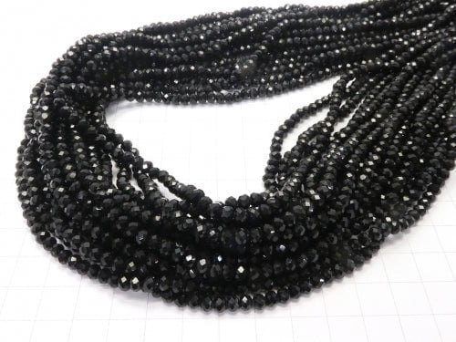 1strand $1.79! Glass Beads  Faceted Button Roundel 4 x 4 x 3 mm Black 1 strand beads (aprx.18 inch / 45 cm)