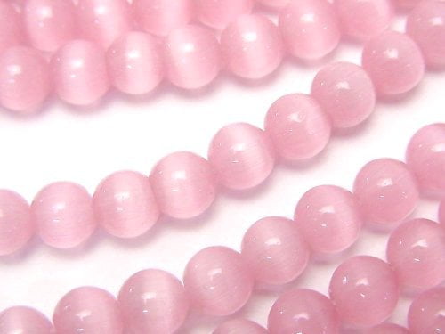 1strand $2.79! Pink Color Cat's Eye (Glass) Round 6mm 1strand (aprx.14inch / 35cm)