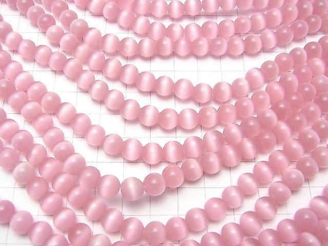 1strand $4.79! Pink Color Cat's Eye (Glass) Round 8mm 1strand beads (aprx.14inch / 35cm)