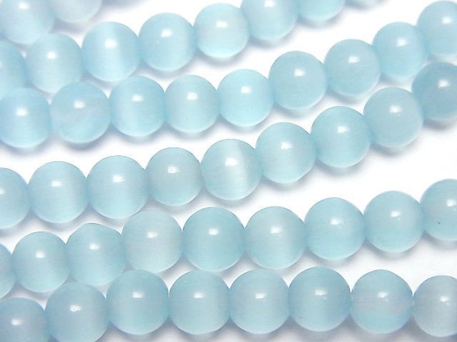 [Video] Light blue color Cat's Eye Round 6mm 1strand beads (aprx.14inch/35cm)