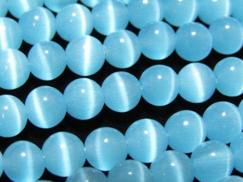 [Video] Light Blue Color Cat's Eye (Glass) Round 6mm 1strand beads (aprx.14inch / 35cm)