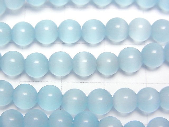 [Video] Light blue color Cat's Eye Round 6mm 1strand beads (aprx.14inch/35cm)