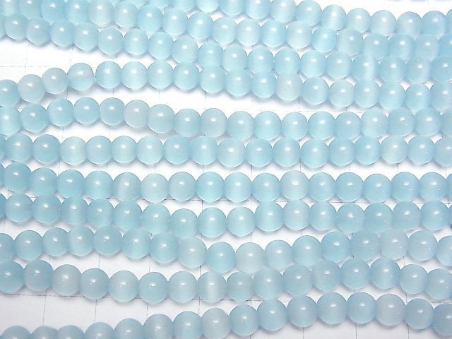 [Video] Light blue color Cat's Eye Round 6mm 1strand beads (aprx.14inch/35cm)