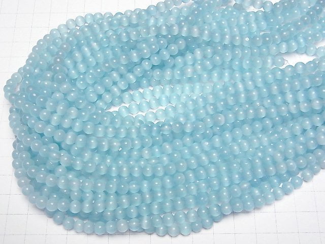 [Video] Light blue color Cat's Eye Round 6mm 1strand beads (aprx.14inch/35cm)