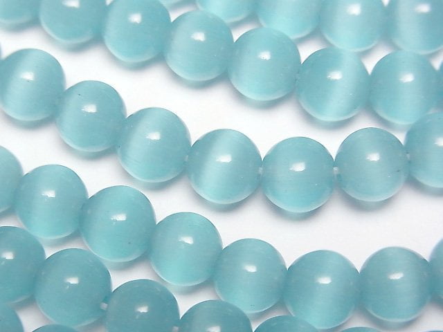 [Video] Light blue color Cat's Eye Round 7.5mm 1strand beads (aprx.14inch/34cm)