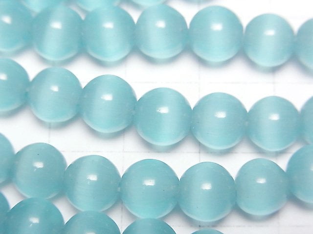 [Video] Light blue color Cat's Eye Round 7.5mm 1strand beads (aprx.14inch/34cm)