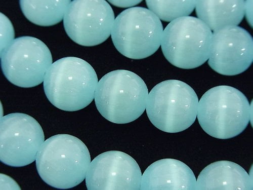 1strand $3.79! Light Blue Color Cat's Eye (Glass) Round 10mm 1strand (aprx.14inch / 34cm)