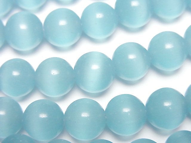 [Video] Light blue color Cat's Eye Round 10mm 1strand beads (aprx.15inch/36cm)