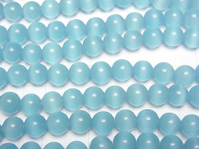 [Video] Light blue color Cat's Eye Round 10mm 1strand beads (aprx.15inch/36cm)