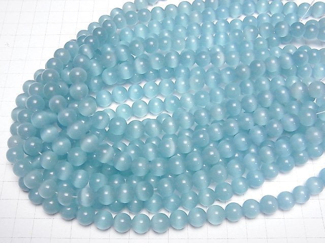 [Video] Light blue color Cat's Eye Round 10mm 1strand beads (aprx.15inch/36cm)