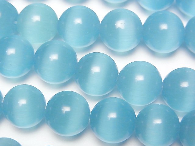 [Video] Light blue color Cat's Eye Round 11.5mm 1strand beads (aprx.14inch/35cm)