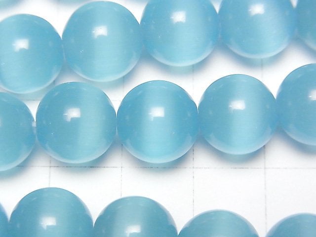 [Video] Light blue color Cat's Eye Round 11.5mm 1strand beads (aprx.14inch/35cm)