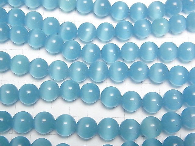 [Video] Light blue color Cat's Eye Round 11.5mm 1strand beads (aprx.14inch/35cm)