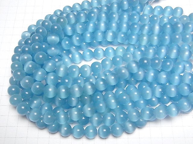 [Video] Light blue color Cat's Eye Round 11.5mm 1strand beads (aprx.14inch/35cm)