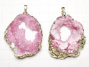 [Video] Pink color Slice Geode Pendant Gold color 1pc
