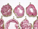 [Video] Pink color Slice Geode Pendant Gold color 1pc