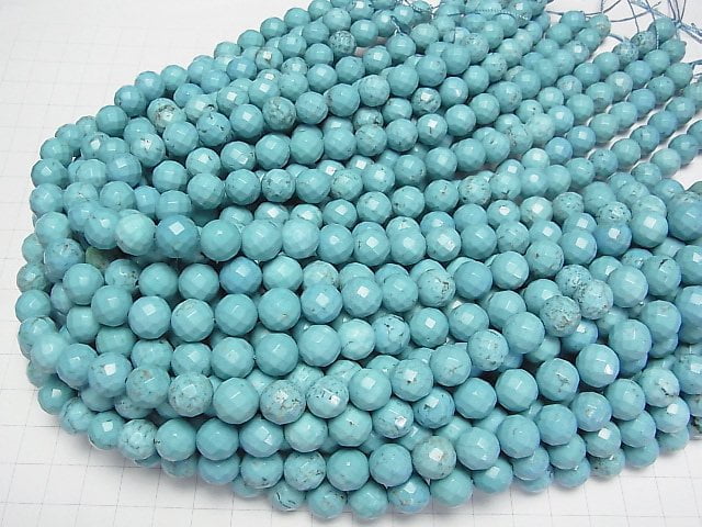 [Video] Magnesite Turquoise  64Faceted Round 10mm 1strand beads (aprx.15inch/36cm)