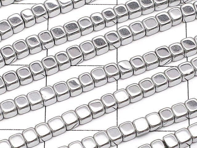 Hematite Cube 2 x 2 mm x 2 mm Silver Coating 1 strand beads (aprx.15 inch / 38 cm)