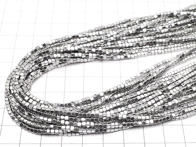 Hematite Cube 2 x 2 mm x 2 mm Silver Coating 1 strand beads (aprx.15 inch / 38 cm)