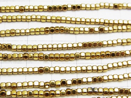 1strand $3.79! Hematite Cube 2 x 2 mm x 2 mm gold coating 1 strand beads (aprx.15 inch / 38 cm)