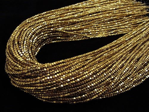 1strand $3.79! Hematite Cube 2 x 2 mm x 2 mm gold coating 1 strand beads (aprx.15 inch / 38 cm)