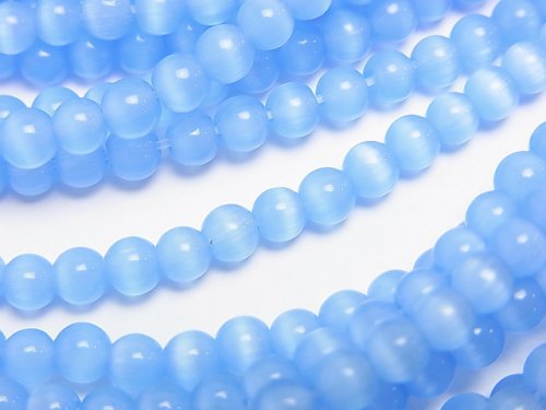 1strand $2.19! Blue Color Cat's Eye (Glass) Round 4mm 1strand (aprx.15inch / 36cm)