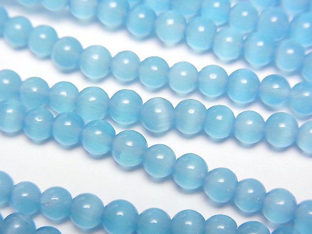 [Video] Blue color Cat's Eye Round 4mm 1strand beads (aprx.14inch/35cm)