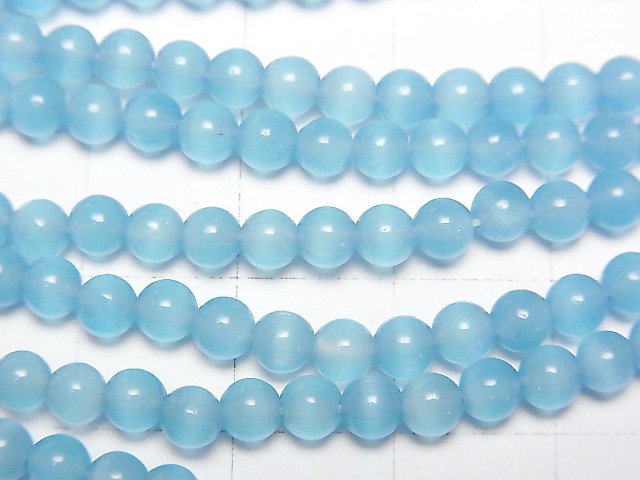 [Video] Blue color Cat's Eye Round 4mm 1strand beads (aprx.14inch/35cm)