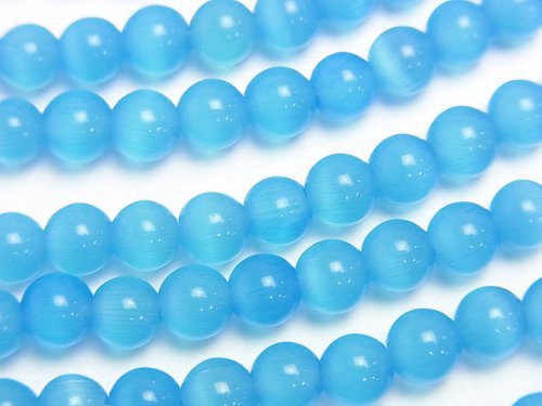 [Video] Blue color Cat's Eye Round 6mm 1strand beads (aprx.14inch / 35cm)