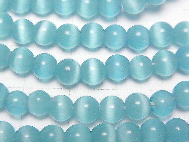 [Video] Blue color Cat's Eye Round 5.5mm 1strand beads (aprx.14inch/34cm)