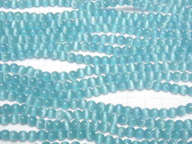 [Video] Blue color Cat's Eye Round 5.5mm 1strand beads (aprx.14inch/34cm)