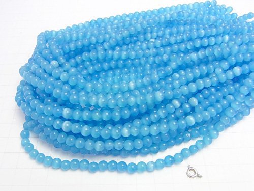 Blue color Cat's Eye Round 6mm 1strand beads (aprx.14inch / 35cm)