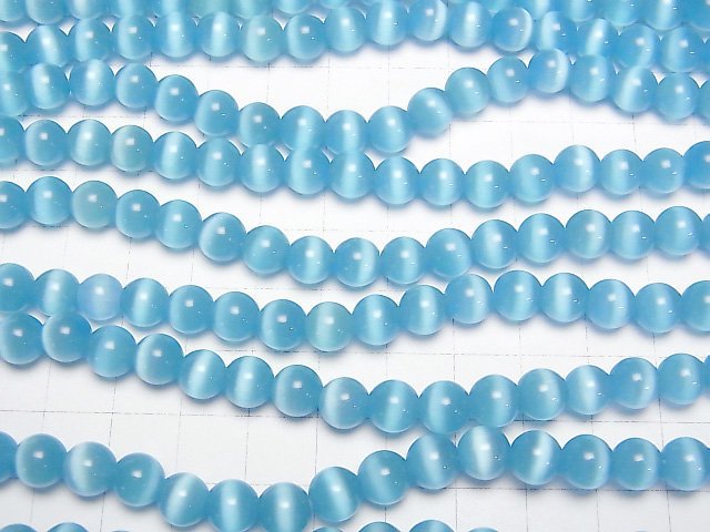 [Video] Blue color Cat's Eye Round 7.5mm 1strand beads (aprx.14inch/34cm)