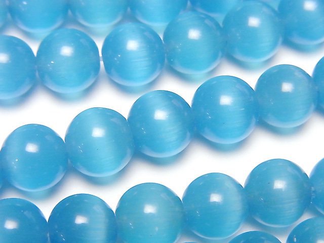 [Video] Blue color Cat's Eye Round 9.5mm 1strand beads (aprx.14inch/35cm)