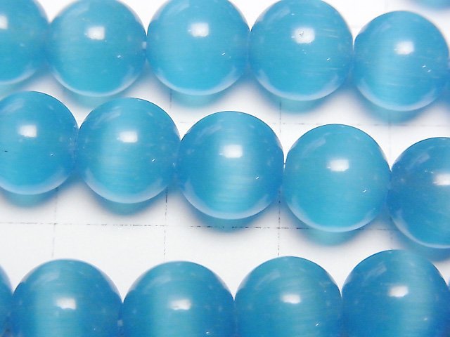 [Video] Blue color Cat's Eye Round 9.5mm 1strand beads (aprx.14inch/35cm)