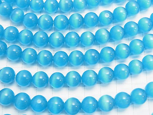 1strand $3.79! Blue Color Cat's Eye (Glass) Round 10mm 1strand (aprx.14inch / 35cm)