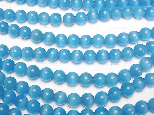 [Video] Blue color Cat's Eye Round 9.5mm 1strand beads (aprx.14inch/35cm)