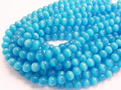 1strand $3.79! Blue Color Cat's Eye (Glass) Round 10mm 1strand (aprx.14inch / 35cm)