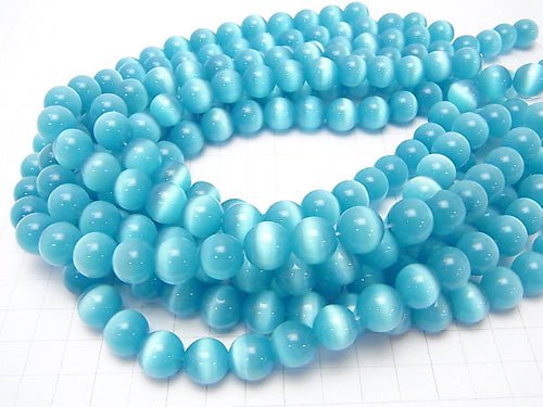 1strand $4.79! Blue Color Cat's Eye (Glass) Round 12mm 1strand (aprx.14inch / 34cm)