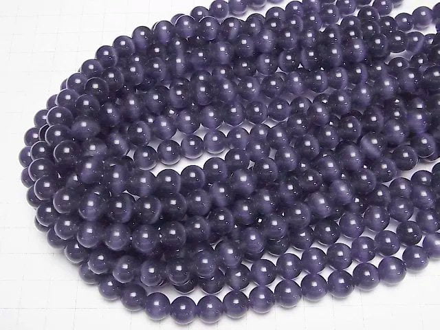 [Video] Lavender purple color Cat's Eye Round 9.5mm 1strand beads (aprx.14inch/35cm)