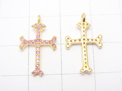 Pink Sapphire Cross Charm 16x11x1.5 Silver925 (18KGP) 1pc $34.99!