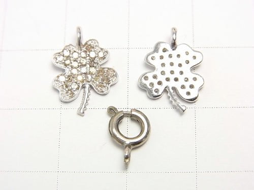 Diamond Clover Charm 11x10x1.5 Silver925 (Rhodium Plated) 1pc!