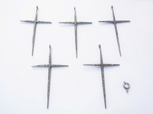 Diamond Cross Charm 56 x 35 x 2 Silver 925 (BKRhodium Plated) 1 pc