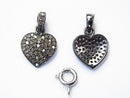 Diamond heart charm 12 x 12 x 2 Silver 925 (BKRhodium Plated) 1 pc!