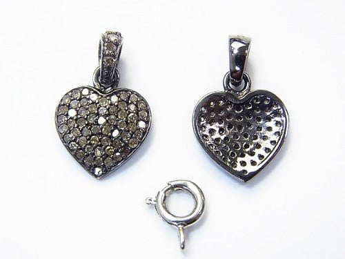 Diamond heart charm 12 x 12 x 2 Silver 925 (BKRhodium Plated) 1 pc!