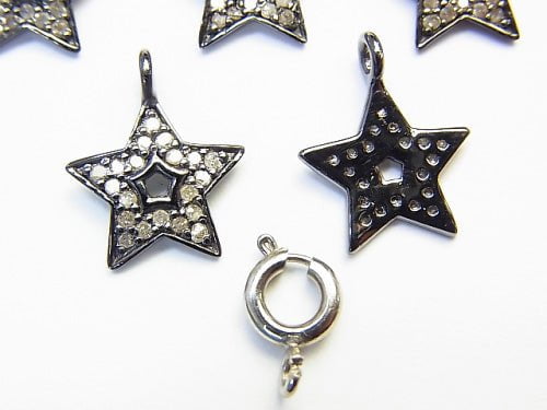 Diamond star motif charm 11 x 11 x 1 Silver 925 (BKRhodium Plated) 1 pc!