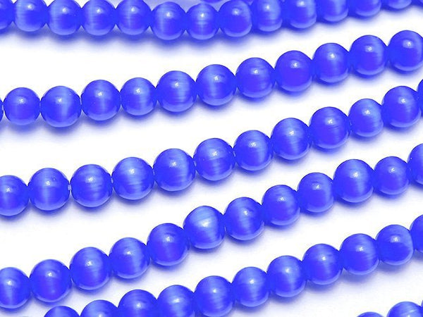 [Video] Blue Color 4Cat's Eye (Glass) Round 4mm 1strand beads (aprx.15inch / 36cm)