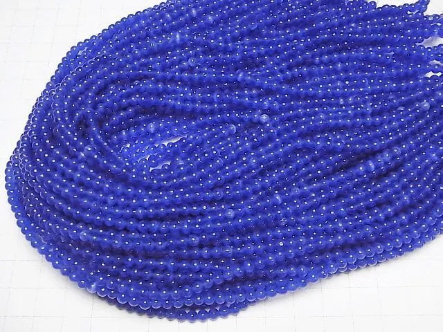 [Video] Dark blue color Cat's Eye Round 4mm 1strand beads (aprx.14inch/34cm)