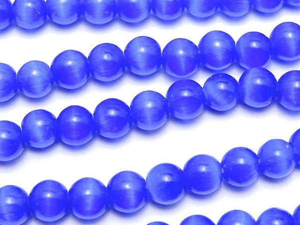 [Video] Blue Color 4Cat's Eye (Glass) Round 6mm 1strand beads (aprx.14inch / 34cm)