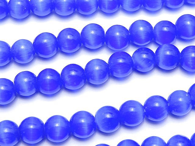 1strand $2.39! Blue Color 4Cat's Eye (Glass) Round 6mm 1strand beads (aprx.14inch / 34cm)